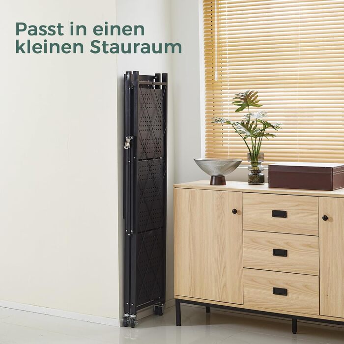 Складана полиця DEANIC, книжкова шафа на 4 полиці, кухонні полиці на колесах, металева полиця для вітальні, комора (61 x 116 x 28 см, чорна) чорна, 4 яруси