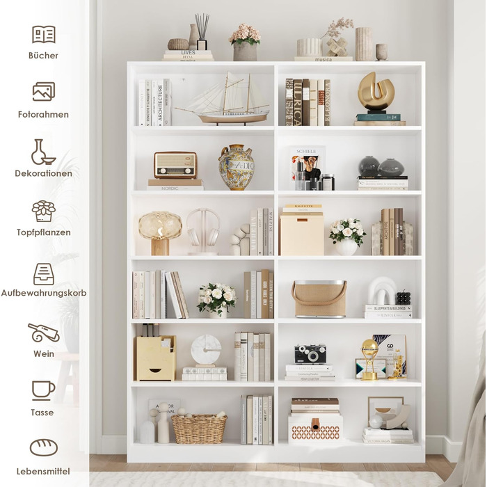 Книжкова полиця FirFurd з 12 відділеннями, книжкова шафа, окремостояча полиця, полиця для зберігання речей для вітальні, офісу, кухні, 120 x 30 x 188,7 см, білий