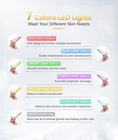 Електричний масажер для обличчя Leotop, косметичний пристрій для обличчя та шиї, пристрій для обличчя Face Beauty Meter для підтяжки та підтяжки шкіри, масажний обігрівач EMS проти зморшок. (7 режимів освітлення з рожевого золота)