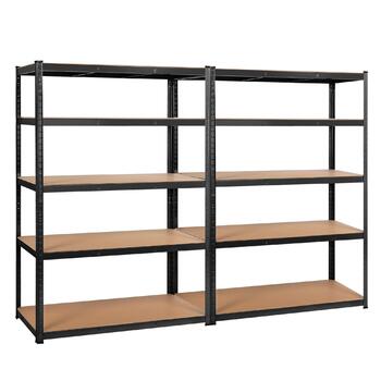 Міцний стелаж 180x120x60 см Система стелажів Регульовані полиці Безболтовий стелаж 875 кг Полиця 5 МДФ панелей Полиця для зберігання Полиця для підвалу Полиця для гаража Чорний 180 x 120 x 60 см, 2 шт.