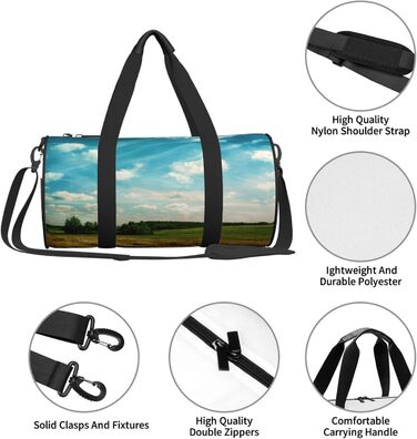 Спортивна сумка, дорожня сумка, сумка для подорожей, з принтом Пшеничне поле, сумка на нічліг, чорна, універсальний розмір