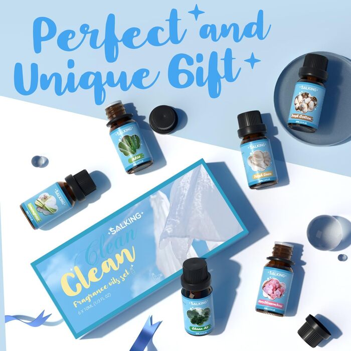 Набір чистих ефірних олій SALKING, подарунковий набір ароматичних олій для ароматерапії, ароматичні олії для дифузора зволожувача повітря, 6x10 мл лимонної трави, свіжа бавовна, свіжа білизна, мило з квітами вишні, чисте повітря, алое