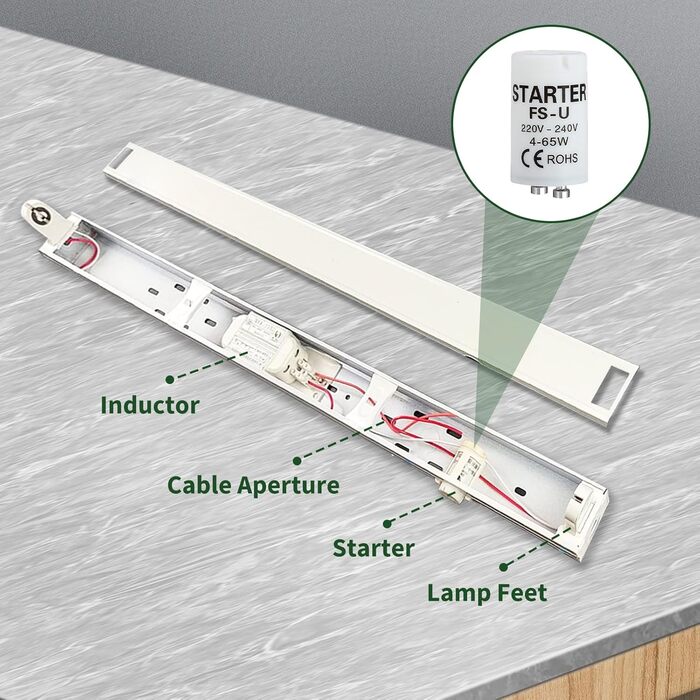 Пакет із 6 стартерів 4-65 Вт, люмінесцентна трубка, сумісна з лампами 4-65 Вт, стартер з тривалим терміном служби для ефективного та безпечного запалювання, 220-240 В, ідеальний для індивідуального перемикання люмінесцентних ламп