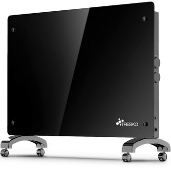 Електричний скляний конвекторний обігрівач TRESKO 2000 Вт Електричний скляний обігрівач Конвекторний обігрівач-радіатор Електричний радіатор, окремостоячий або настінний обігрівач, чорний / 2000 Вт