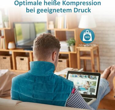 Повністю зважений грілка для шиї та плечей Comfytemp з 9 налаштуваннями нагріву, автоматичне вимкнення 0,5-9 год, грілка для шиї 1 кг, грілка для плечей, електрична грілка, подарунки для мам, жінок, мами, тата, синій, 53x48 см