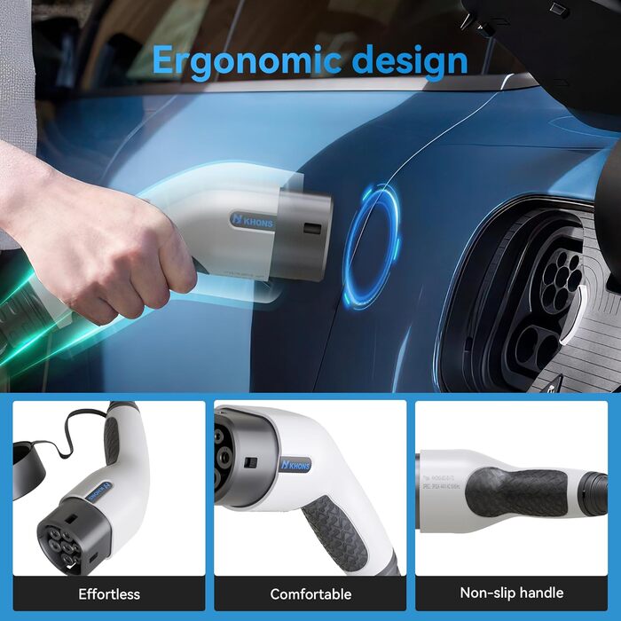 Зарядний кабель K.H.O.N.S. тип 2 режим 3 11 кВт 16 А 3-фазний 5 м для електромобіля/гібридного EV тип 2 до типу 2 IP65 сумісний з