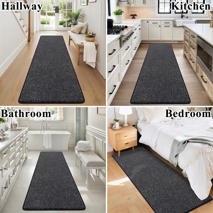 Килимова доріжка SHACOS 60x180 см, нековзка доріжка для передпокою, м&39який кухонний килимок, можна прати, сучасна доріжка для передпокою для кухні, входу, вітальні, чорний/сірий 60x180 см сірий/чорний