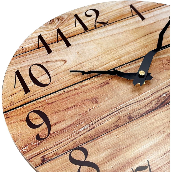 Настінний годинник Plumeet, 25-сантиметровий безрамковий дерев'яний настінний годинник з тихим кварцовим рухом, сільський горіхови