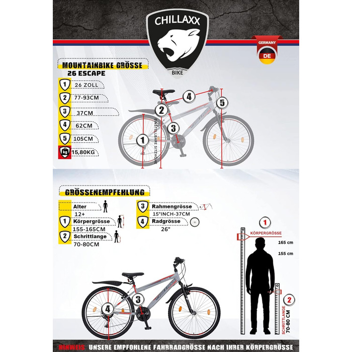 Гірський велосипед преміум-класу Chillaxx Bike Escape у розмірах 24 та 26 дюймів, підходить для дівчат, хлопчиків, чоловіків та жінок - 21 швидкість, 26 дюймів, чорно-синій, гальма V-brake