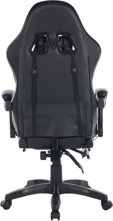 Ергономічне ігрове крісло з поворотом на 360 у гоночному дизайні, шкіряне офісне крісло з високою спинкою, регульованою висотою, з підставкою для ніг, підголівником та поперековою опорою для офісу та ігор (чорне) Чорний
