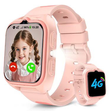 Дитячий смарт-годинник зі слотом для SIM-картки, LBSWiFiGPS-трекер, підтримка 4G, ліхтарик, екстрений виклик SOS, телефонний дзвінок, голосовий чат, шкільний режим, IP67, рожевий дитячий годинник для дівчаток