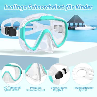 Дитячий комплект для підводного плавання, дитяча маска для дайвінгу з панорамною маскою для підводного плавання з широким оглядом 180 та захистом від запотівання, суха маска для підводного плавання з захистом для носа, зелена