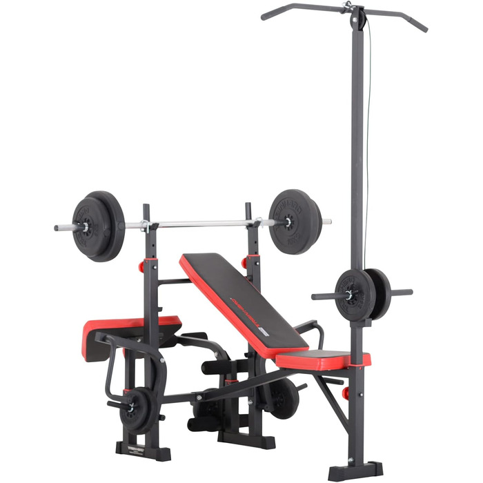 Лава для фітнесу TrainHard Power Station, чорно-червона, зі штангою 1,6 м та дисками вагою 25 кг