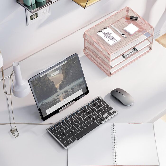 Ярусний лоток для листів, органайзер для паперу з ручкою, лоток для документів, настільний органайзер для школи, офісний органайзер, лоток для листів, металева сітка, рожевий, 3-