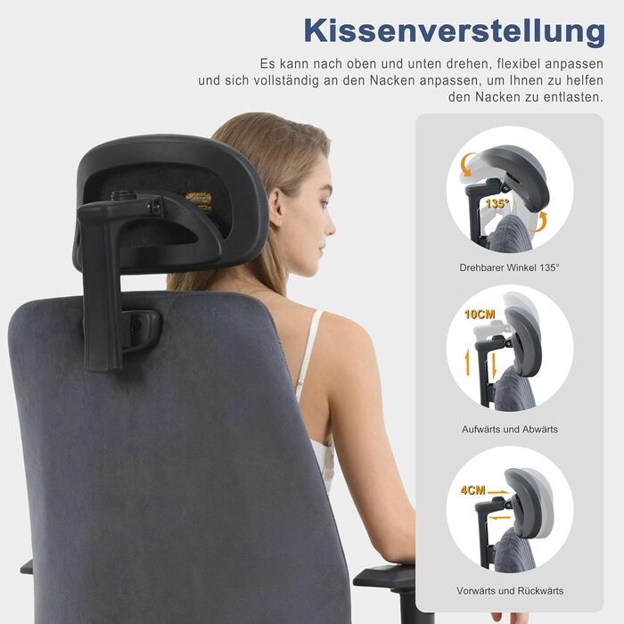 Розкішне офісне крісло Symino, ергономічне ігрове крісло, функція гойдання та регульоване по висоті поворотне крісло, крісло для домашнього офісу, крісло для столу, крісло керівника та комп&39ютерне крісло, 150 кг (імітація замші, сірий) Імітація замші, с