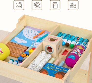 Дитячий стіл OOOK 4-в-1 з 2 стільцями, комплект дитячого столу та стільців, робочий стіл з дошкою для гри в білі та чорні дошки, шухлядою для зберігання та книжковою полицею, комплект дитячих сидінь для дитячих кімнат та ігрових кімнат