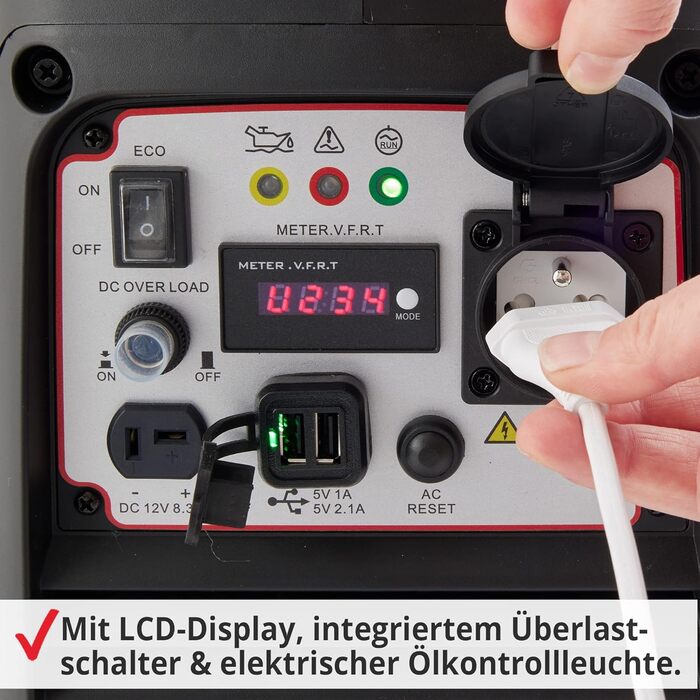 Інверторний генератор HECHT потужністю 2000 Вт, аварійне джерело живлення 4-літровий бензиновий бак 6 годин роботи тихий мобільне джерело живлення, також для чутливих до напруги пристроїв, таких як ноутбуки, мобільні телефони, телевізори тощо.