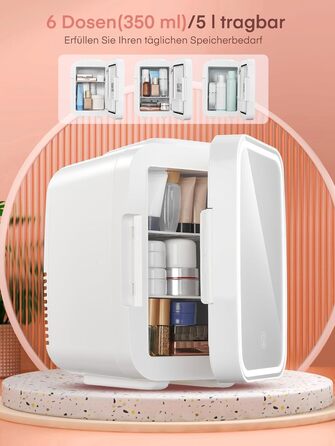 Міні-холодильник FOHERE 5 л зі світлодіодним дзеркалом, 220 В змінного струму / 12 В постійного струму, холодильник для напоїв, не