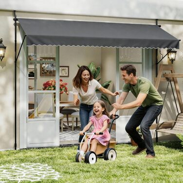 Тентовий тент із затискачем та кривошипом, шириною 350 см - Балконний тент без свердління, регульований, із захистом від ультрафіолету, захистом від сонця, водонепроникний, темно-сірий (3,50 x 1,20 м, темно-сірий) 3,50 x 1,20 м темно-сірий