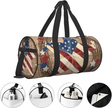 Спортивна сумка для подорожей, дизайн Американський патріотичний принт, Чорний колір, Універсальний розмір