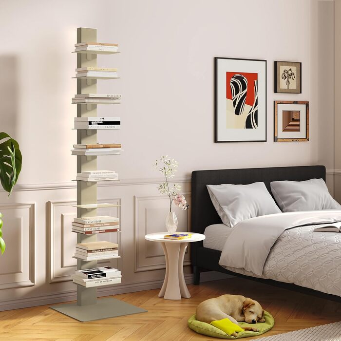 Полиця для CD/DVD у вузькій драбині з 10 полицями, книжкова полиця для вітальні, спальні, офісу, 150 x 39 x 39 см, колір верблюжий