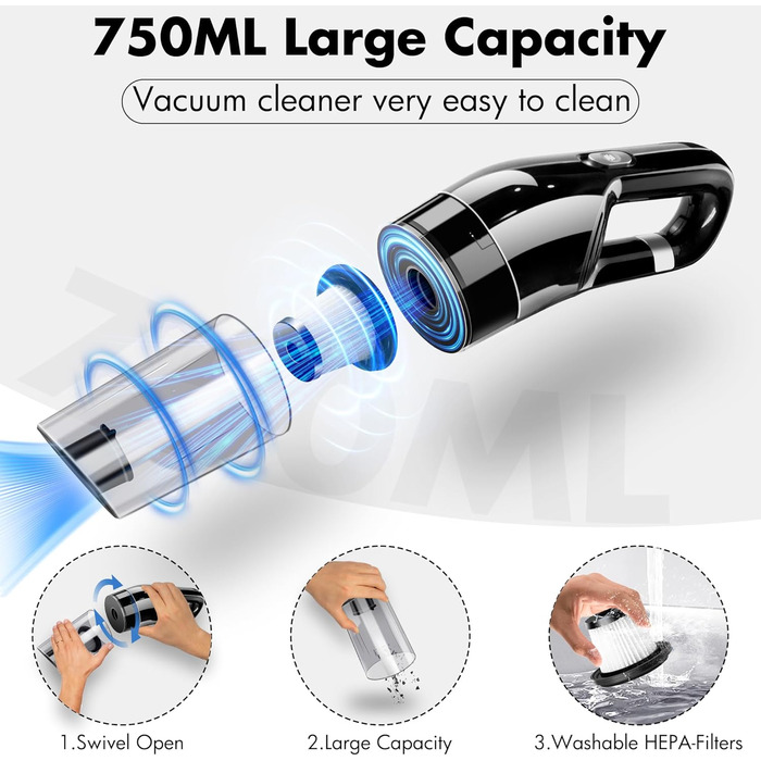 Ручний пилосос LanBlu потужний, 10000Pa міні ручний пилосос автомобіль, багатофункціональний легкий портативний автомобільний пило