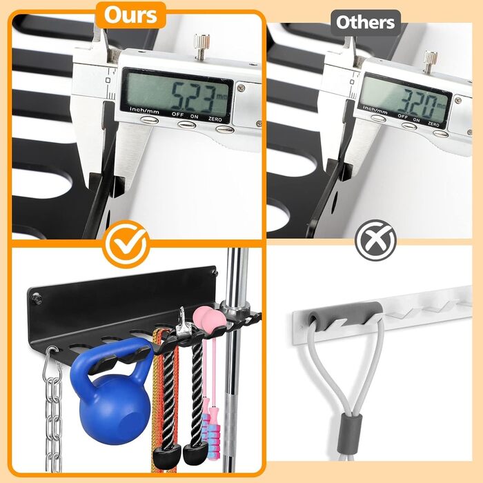 Органайзер для стійок для спортзалу, вішалка для аксесуарів для домашнього спортзалу, настінний гачок для олімпійських штанг, ракеток, м&39ячів або інструментів (електронна книга з інструкціями в комплекті)