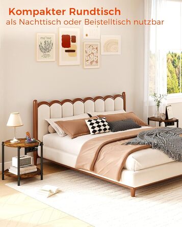 Круглий тумбовий набір з 2 шт. , бічний столик з розеткою, порт USB-C, маленький столик з дерева та металу, журнальний столик для дивана, стіл для вітальні, 2 полиці для спальні (вінтажний коричневий, 2 шт.)