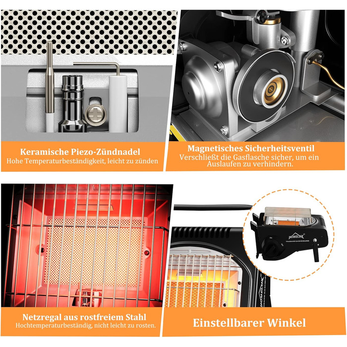 Газовий обігрівач HOMELUX потужністю 1,7 кВт для використання на вулиці, газовий обігрівач для кемпінгу, обігрівач без електрики, газовий обігрівач для патіо, кемпінговий обігрівач, радіаційний обігрівач