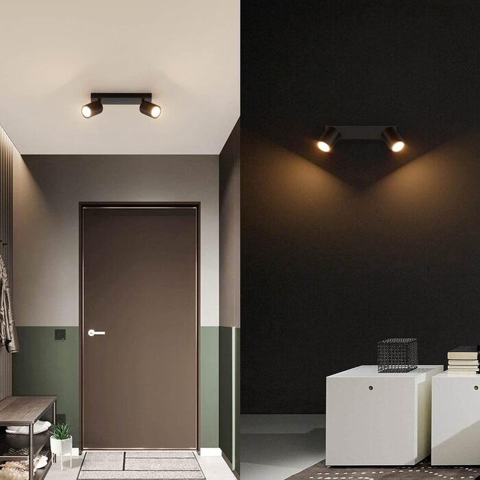 Стельовий прожектор 2 полум'я чорний, GU10 Стельовий світильник Прожектор поворотний, точковий світильник поворотний стельовий спо