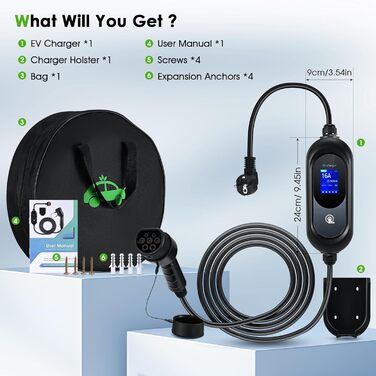 Зарядний пристрій для електромобілів EVJUICION тип 2, зарядний пристрій із затримкою зарядки тип 2, запрограмований з дисплеєм 8-1