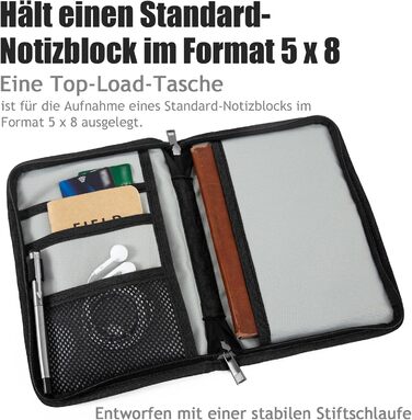 Класична вощена полотняна обкладинка для блокнота на блискавці, кишеня для щоденника, обкладинка для польових нотаток, водонепроникна обкладинка для блокнотів 5x8, блокнот мандрівника A5 (чорний) чорний 1 17*25 см