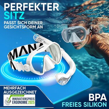 Новий комплект для підводного плавання KAIMANA AquaVision Elite для дорослих, що включає сумку для перенесення, зручну маску для підводного плавання для дорослих, альтернативу масці для підводного плавання, маску для підводного плавання з тканинним/силіко