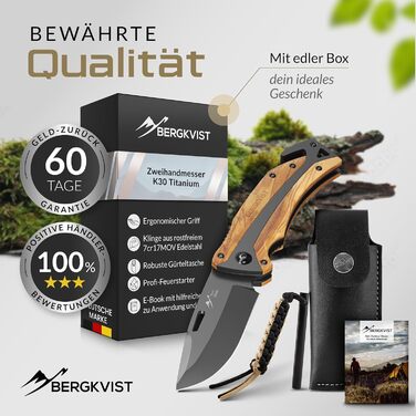 Складаний ніж (дворучний) - Дозволено носіння в Німеччині - Кишеньковий ніж 3-в-1 для відпочинку на природі, кемпінгу та виживання