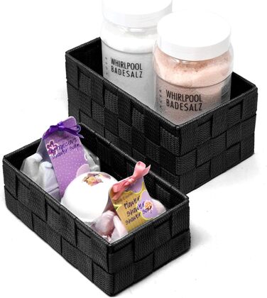 Набір кошиків для зберігання Lashuma з 2 предметів, розміри кошиків 19x10x7 см та 20x13x10 см, кошики для ванної кімнати, що штабелюються, колір чорний