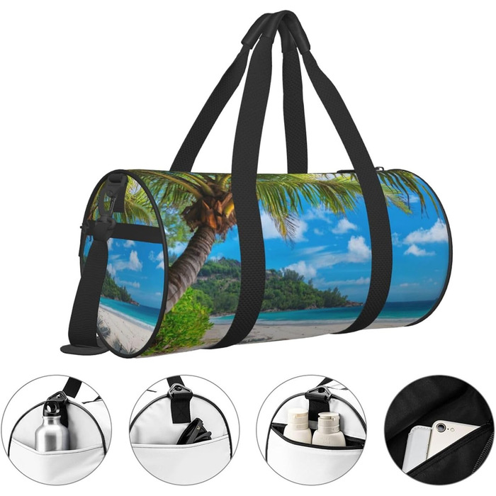 Спортивна сумка, дорожня сумка, пляжна сумка з принтом пальм та кокосів, сумка для ночівлі, чорна, універсальний розмір, сумка для подорожей