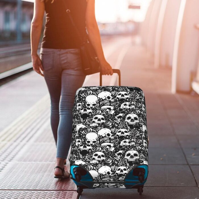 Чохол для валізи BREAUX з квітковим та дизайном черепа, унікальний двосторонній принт, білий, малий розмір