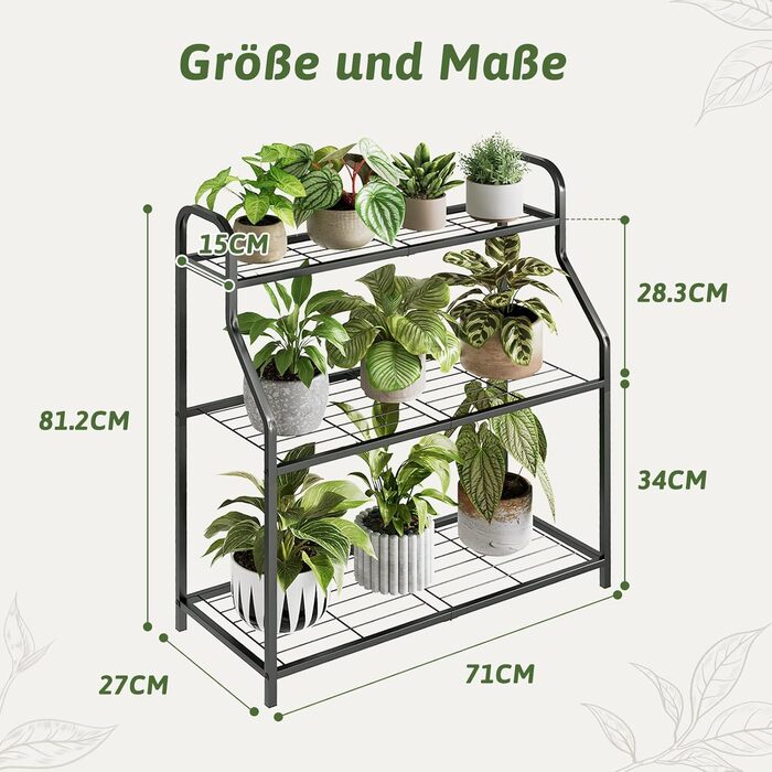 Підставка для рослин Bamworld, чорний метал, всепогодна полиця для рослин для використання в приміщенні та на вулиці, стіл для посадки квітів та трав, міцна 3-рівнева залізна підставка для квітів