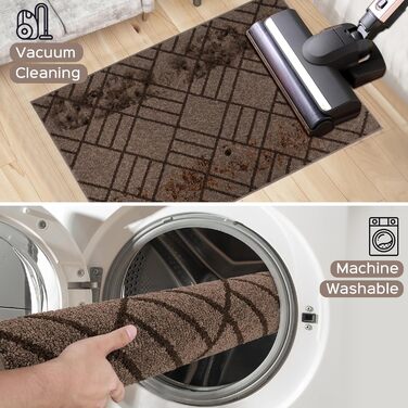 Килимок для входу 60 x 90 см, килимок, що миється, килимок для внутрішнього використання, нековзний килимок для дверей, килимок для коридору, ванної кімнати, кухні, спальні, сіро-коричневий, 60 x 90 см (прямокутний)