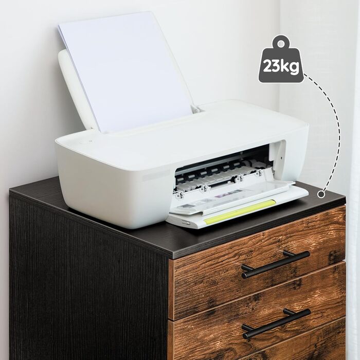 Шафа для документів HOOBRO, мобільна підставка з 5 шухлядами, дерев&39яна офісна шафа, комод для зберігання речей, індустріальний стиль, легке складання, сільський колір, темно-коричневий та чорний EBF05WJ01G1