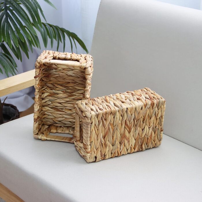 Плетені кошики-органайзери YAHUAN з водяного гіацинта, прямокутні кошики з верби з інтегрованими ручками, невеликі кошики для зберігання на полицях, кухня, косметика, туалетний папір (водяний гіацинт, 2 шт.)