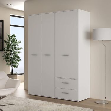 Шафа 140 150, біла шафа, шафа з орними дверима, 3 двері, з 2 шухлядами та полицями, біла, 145 см завширшки x 53 см завглибшки x 200 см заввишки. Біла 145 x 200 x 53 см, 3 двері