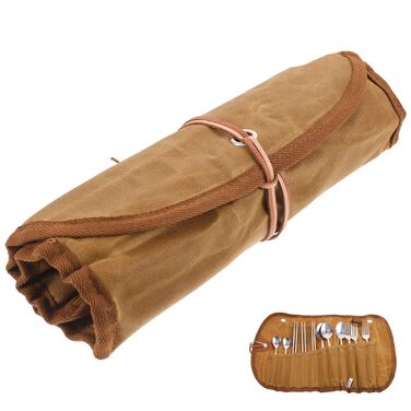 Набір столових приборів для кемпінгу UKCOCO з сумкою для перенесення, полотняні столові прибори для пікніка, багатофункціональний набір посуду для кемпінгу, подорожей, риболовлі, офісу та школи