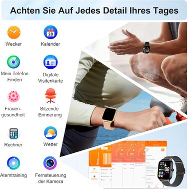 Розумний годинник для чоловіків та жінок, функція телефону, артеріальний тиск, пульс, сон, 1.96-дюймовий фітнес-годинник зі штучним інтелектом, понад 100 спортивних режимів, водонепроникність IP67, крокомір, будильник, калькулятор, візитна картка, iOS/And