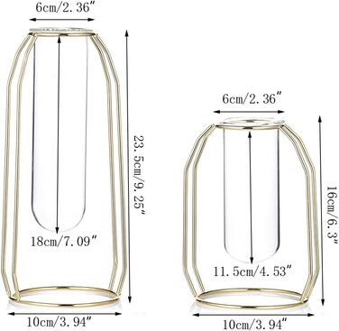 Вази для квітів із залізною художньою рамою, геометричний квітковий горщик, центральна ваза для рослин, настільний тримач для рослин для декору весільного столу офісу вітальні, золоте золото мале велике, 2 шт.