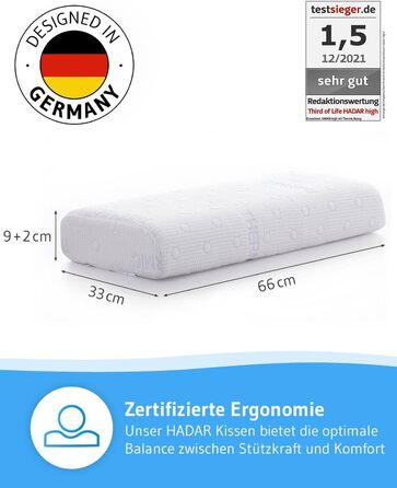 Подушка Third of Life HADAR 40x80 см, регульована по висоті, високоякісна піна з ефектом пам&39яті для підтримки шийного відділу хребта, подушка для підтримки шиї з терморегулюючим чохлом, ергономічна подушка для шийного відділу хребта, підходить для чохл
