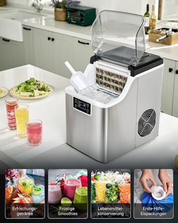 Машина для виробництва кубиків льоду Wilprep маленька з самоочисним льодогенератором 22 кг/24 години машина для морозива з РК-екраном Льодогенератор з нержавіючої сталі для офісу, ресторану, бару, кафе (щоденна продуктивність 22 кг)