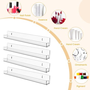 Настінна полиця для акрилового лаку для нігтів з 6 предметів, стійка для фарб, настінна косметична вітрина з протиковзкими вставками, на 90 флаконів (15 дюймів)