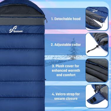 Спальний мішок 0 градусів XXL 230 x 90 см зимовий спальний мішок зі знімним капюшоном та м&39якою кришталевою оксамитовою підкладкою для дорослих