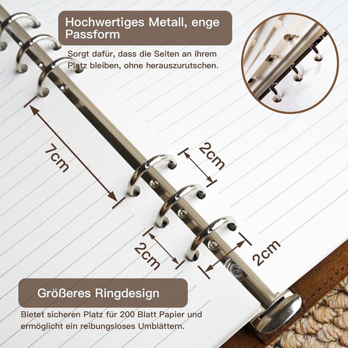 Шкіряна папка-реєстратор A5 з можливістю багаторазового заповнення, блокнот на 6 кілець, багаторазовий, на 120 сторінок, щоденник подорожей та щоденник із натуральної шкіри, подарунки для чоловіків та жінок, художники, коричневий